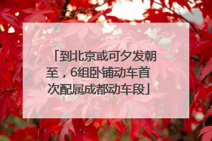 到北京或可夕发朝至，6组卧铺动车首次配属成都动车段